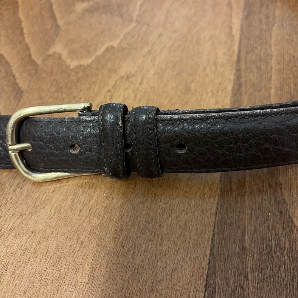 Vintage LL Bean Brown Leather Belt Mens 36 Brass Buckle Made In USA 61029 F277